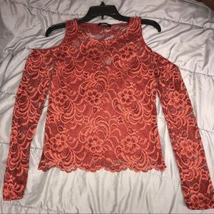 Cold shoulder cut out lace blouse